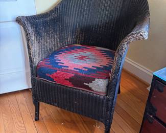 Vintage Lloyd Loom Wicker Chair with Northwestern Pattern Upholstered Seat