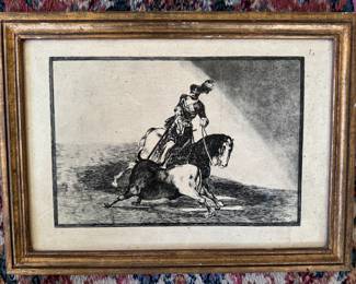 Framed Woodblock Print "Charles V Spearing a Bull in the Ring" by Francisco José de Goya y Lucientes