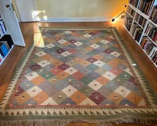 Handmade Geometric Woodpile Kilim Rug (114"L x 92"W)