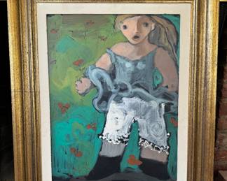 Framed Original Oil on Board , "Girl in a Meadow of Wildflowers" 24"L x18"W Signed Juan Garces 1969