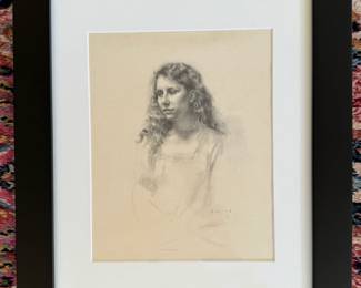 Framed Original Graphite on Paper "Dispassionate Attitude" 13-1/2"W x 16-1/2"H Signed ESA '08 (Teresa Oaxaca)