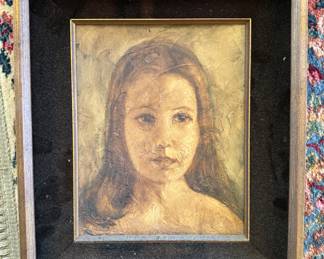Framed Original Oil on Board "Little Girl" 12-1/2"W x 15"H Signed LR / Lee Brooks
More information handwritten on back