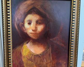 Framed Original Oil on Board of Boy Wearing Turbin by Juan Dedios 1969 17"H x 14"W 