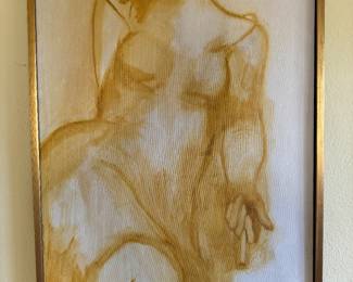 Framed Original Oil on Canvas - Woman with Cigarette 35-1/2"H x 23-3/4"W Signed Linda Draper Simpson
(Information on back - Linda Draper Simpson, Pebble Beach, CA 1968