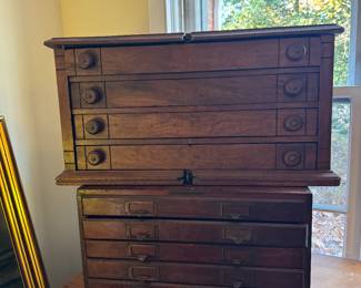 Antique Spool Cabinet & Antique Stationary File Cabinet
