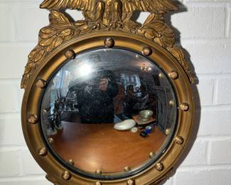 Wood Framed Gold Gilt Convex Federal Mirror