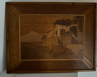Inlaid Wood Marquetry Panel - Town