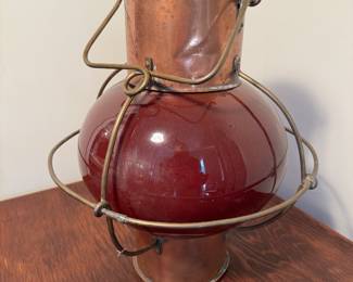Antique Onion Shaped Cranberry Glass Copper Marine Lantern
