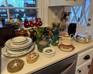 Collection of Colored Glass & China