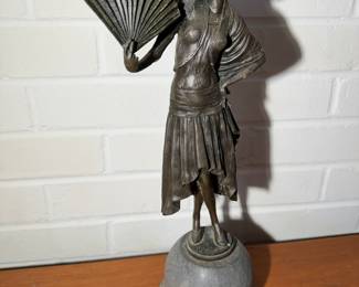"Lady With A Fan" signed bronze by Paul Philippe 
