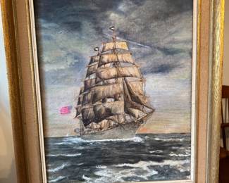 Framed Original Oil on Canvas Seascape 