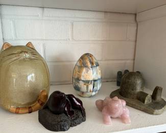 Collection of soapstone & granite figurines & decor