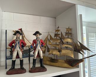 Antique Minutemen Figurines & Brass Model Ship