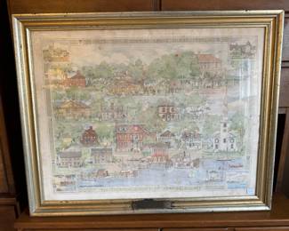 Framed 1957 Preservation Society Newport County "This is Newport Rhode Island" Print