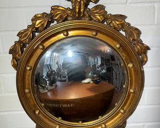 Wood Framed Gold Gilt Convex Federal Mirror