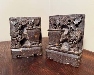Antique Chinese Soapstone Bookends (pr)
