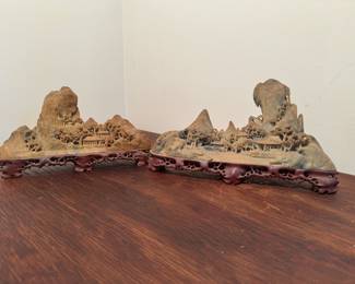 Chinese Hand Carved Soapstone Mountains & Village