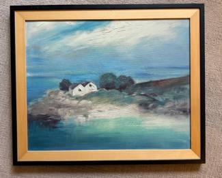 Framed Original Oil on Canvas Seascape Landscape