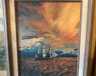 Framed Original Oil on Canvas Seascape Signed Ruth Ong