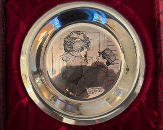 Solid Sterling Silver Inlaid & Electroplated with 24 Karat Gold Norman Rockwell 1974 Christmas Plate