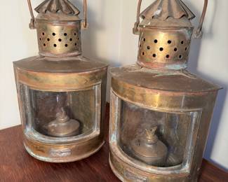Matching Simpson Lawrence Brass Kerosene Nautical Lamps