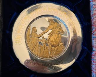 Solid Sterling Silver Inlaid & Electroplated with 24 Karat Gold Official Bicentennial Year Commemorative Plate "Caesar Rodney"
