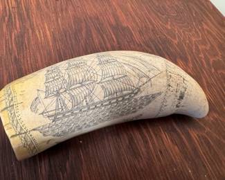 Antique "The Whaler Eagle" Scrimshaw Whales Tooth