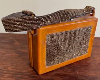 Vintage Beaded Lucite Bakelite Box Purse