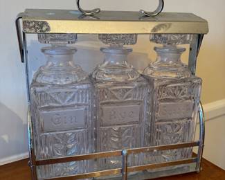 Vintage 3 Piece Decanter Caddie Set