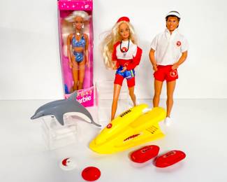 Lot 32 | 90s Baywatch Barbie + Ken with Sparkle Beach Barbie 