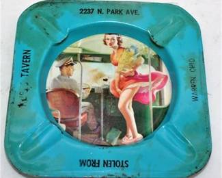Lot 019   1 Bid(s)
Risque metal ashtray
