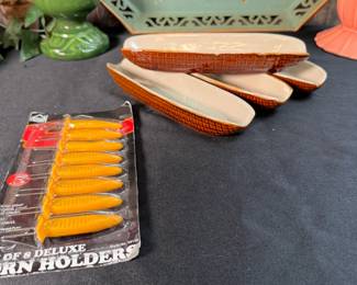 Vintage ceramic corn dishes and new corn holders