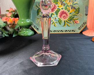 Pale pink glass candles stick 9"