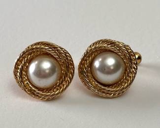 Jewelry Lot #14 pair of Napier gold and pearl-like clip screw-back earrings