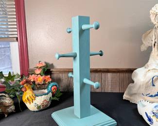 Blue sturdy wooden jewelry/display stand 18"H x 7"W