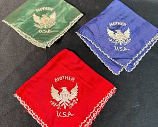 Set of 3 vintage embroidered silk handkerchiefs 8"