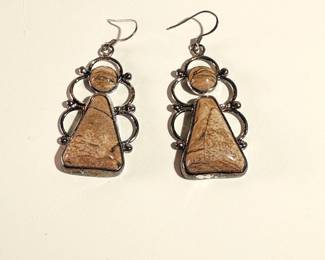 Jewelry Lot #8 polished stone and silver earrings 2"