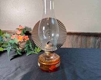 Vintage glass oil lamp with eagle reflector, 12"H