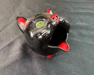 Redware cat ashtray 4"W