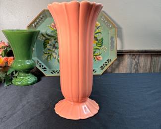 Royal Haeger pink fluted vase 12"H