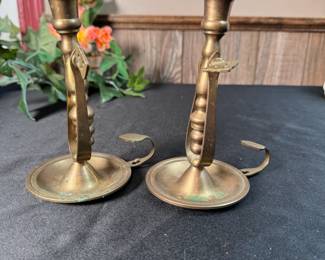 Pair of brass nautical candlesticks with swivel holder 5"H