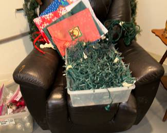 Leather recliner/Christmas lights