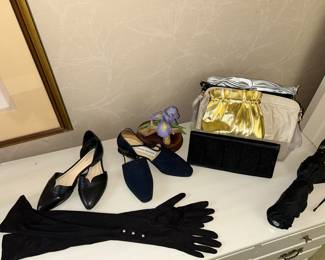 Ladies shoes, gloves, vintage purses