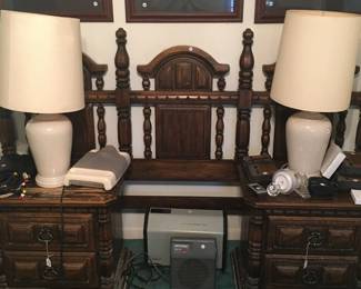 Headboard,  nightstands, lamps