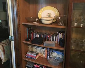 DVDs, cds, bookshelf