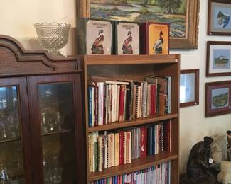 Decanters, books, bookshelf