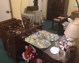 Vintage dresser, brass, knickknacks 