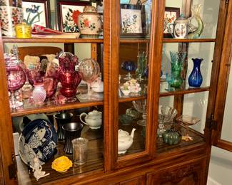 Nice lighted China Cabinet filled with Antique glass