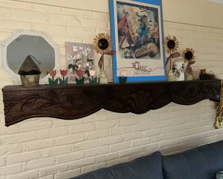 Carved wooden shelf/mantel