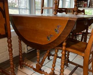 Vintage “Water Town Slide Co” drop leaf table and 4 chairs